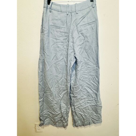 ROSETTA GETTY Women's Light Blue Linen Front Zip Wide Leg Trouser Pants Size 2 - Picture 8 of 12